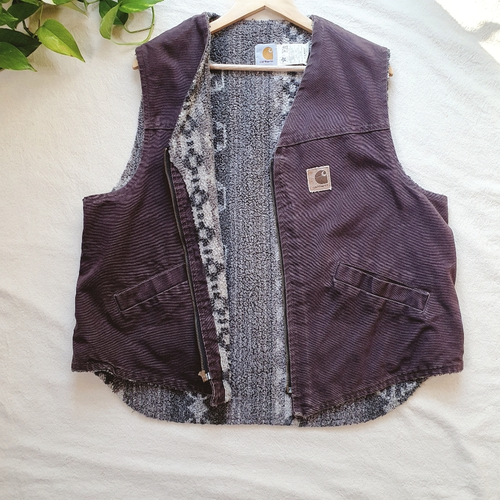 VTG Carhartt Aztec Sherpa-Lined Vest | Mocha | Size XL
